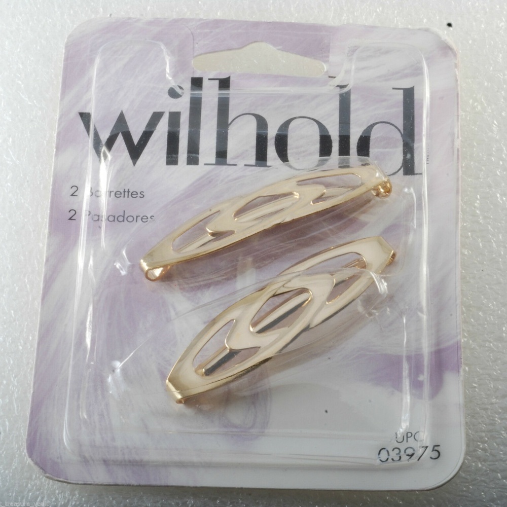 Wilhold 2 Hair Barrettes 03975 Gold Tone Metal